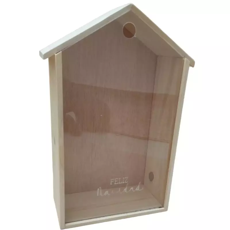 Caja Madera casa con tapa vidrio