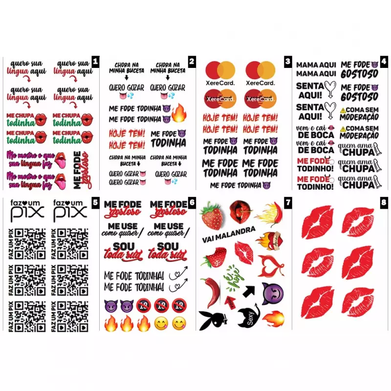 KIT 4 CARTELAS DE TATUAGEM SORTIDAS