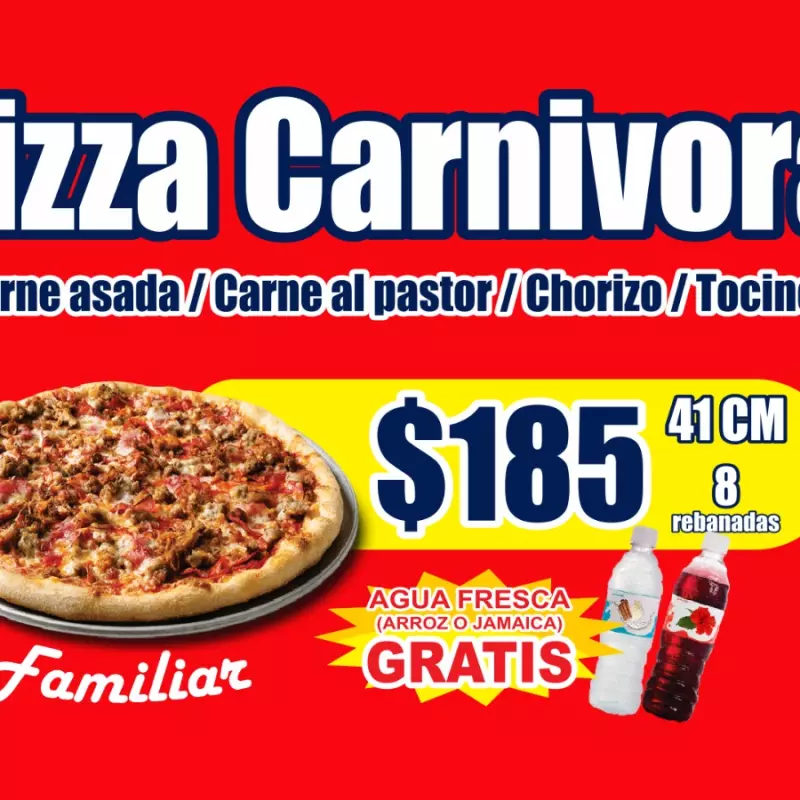 Pizza carnivora + Agua fresca gratis