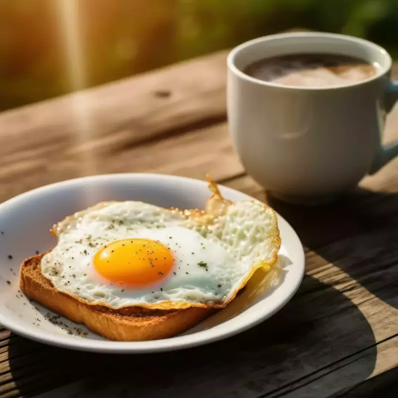 UN HUEVO FRITO  CON TE O CAFE MAS PA