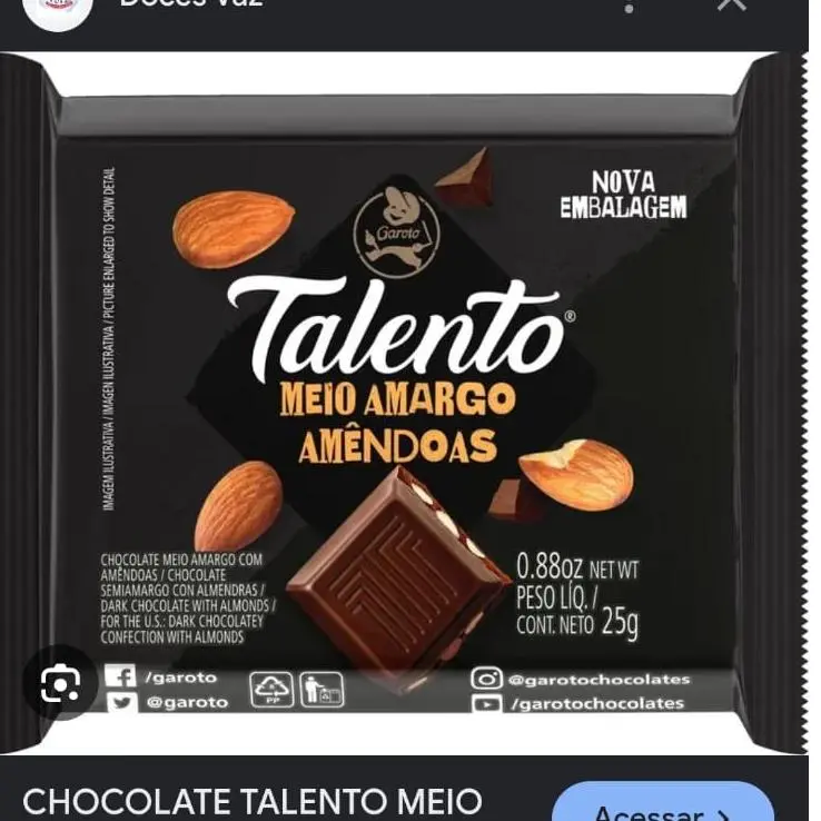 Talento Meio Amargo Amendoas