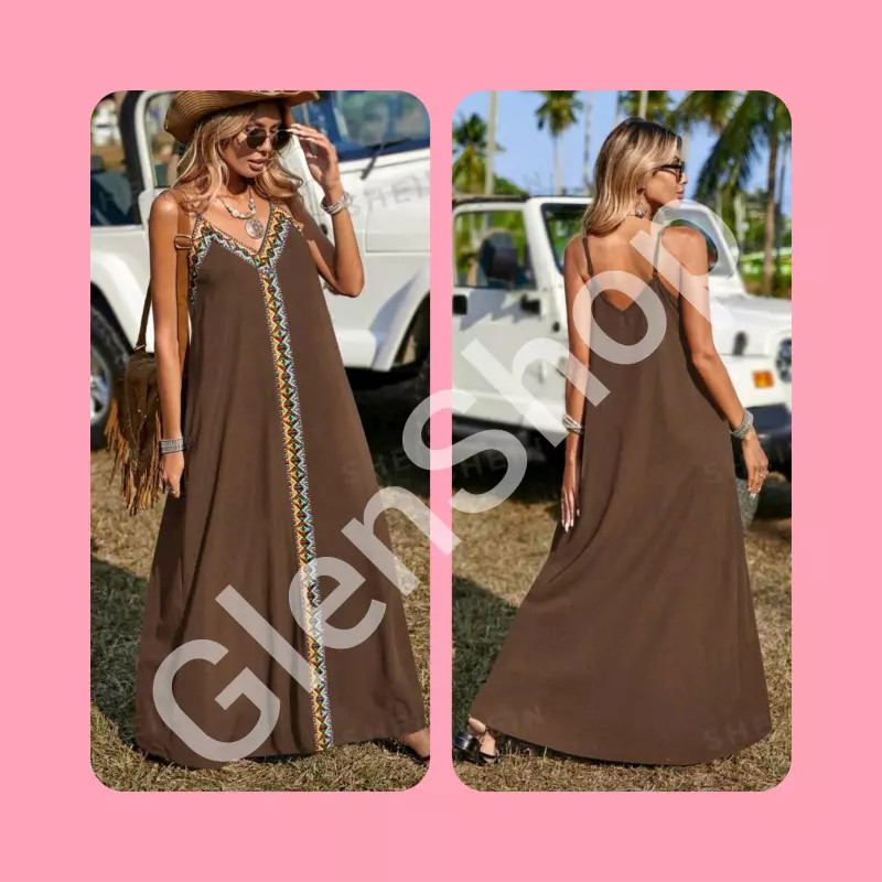 Vestido extra largo café integral