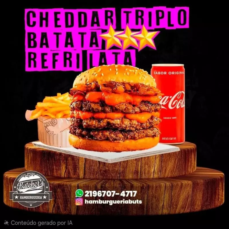 cheddar triplo, batata P, Refri lata