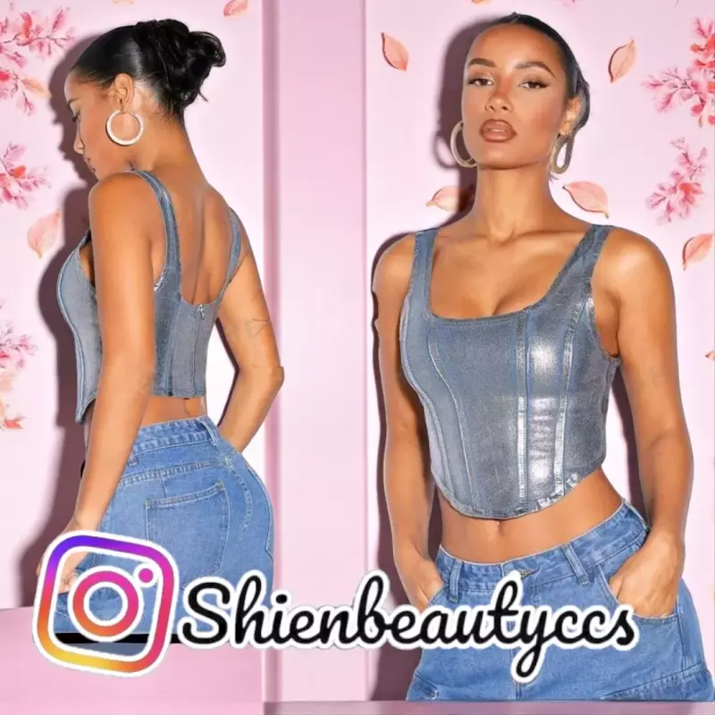 Top De Jeans Metalizado Plateado