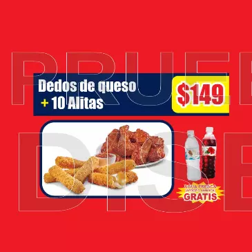 10 alitas adobadas+dedos de queso