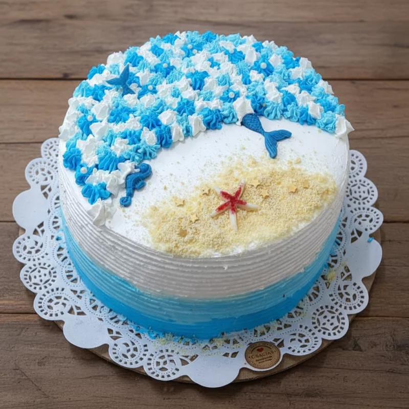 Tarta Blue Ocean con nata
