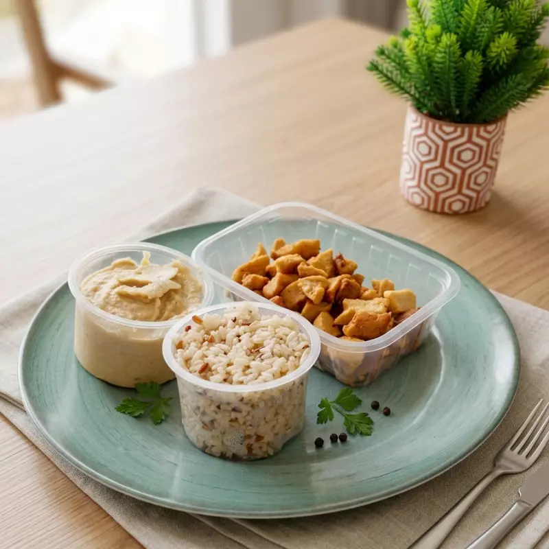 Frango em cubo com purê grão bico