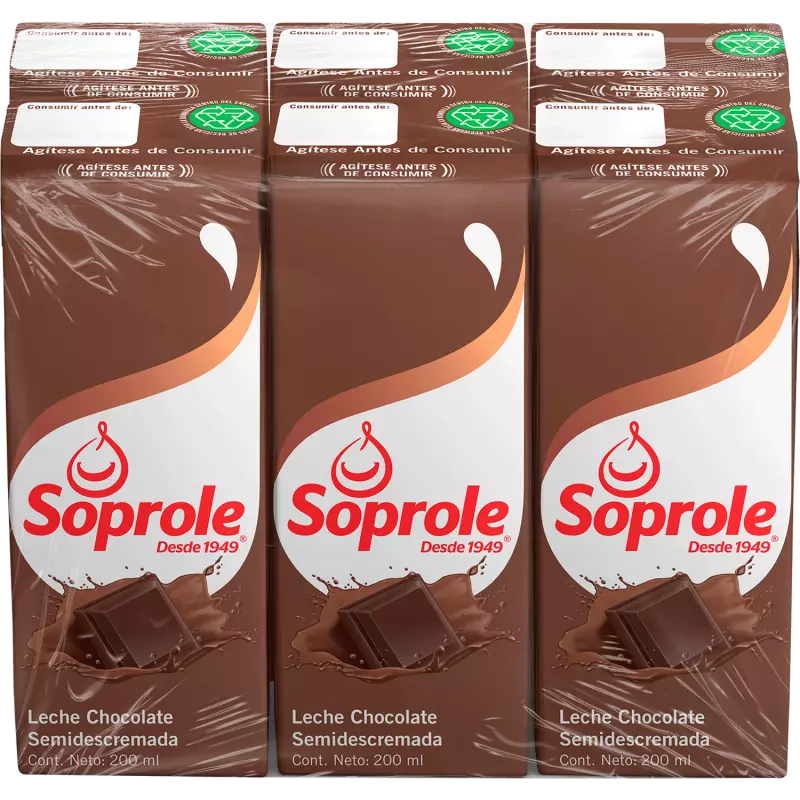 Pack leche Soprole chocolate 6x200cc