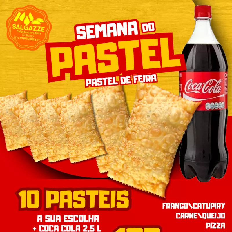 Combo 10 Pasteis + 1 Refri 2,5 L