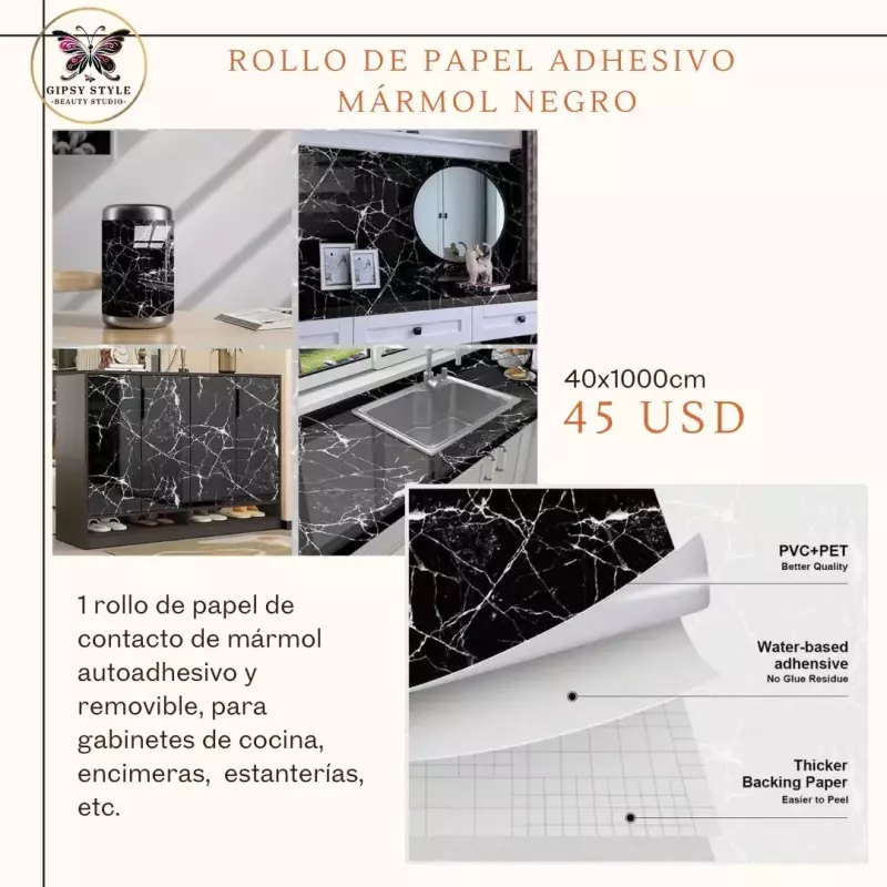 Papel adhesivo mármol negro