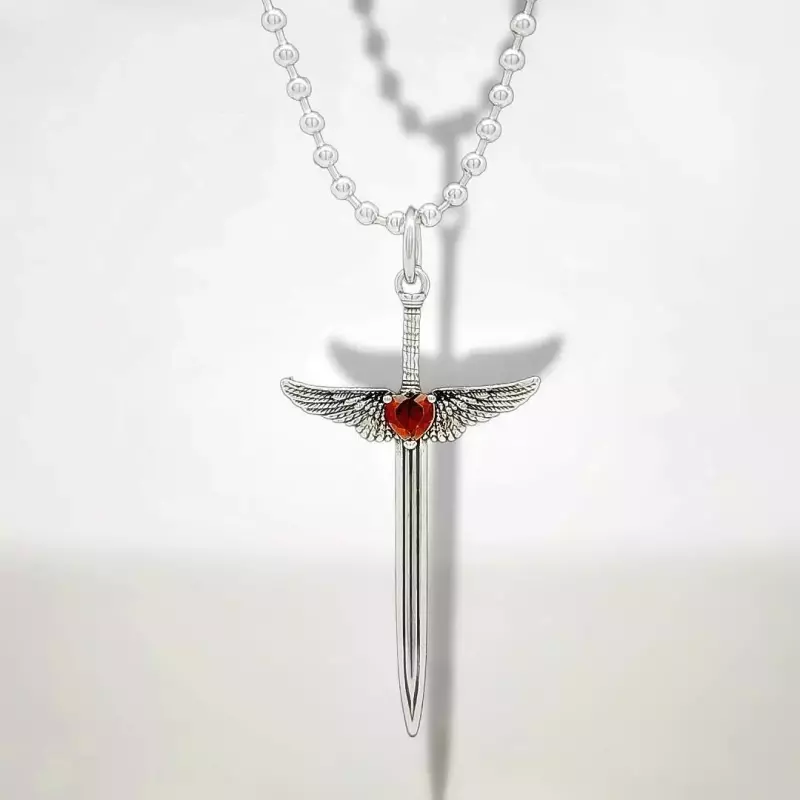 Red Sword Angel Wings Necklace