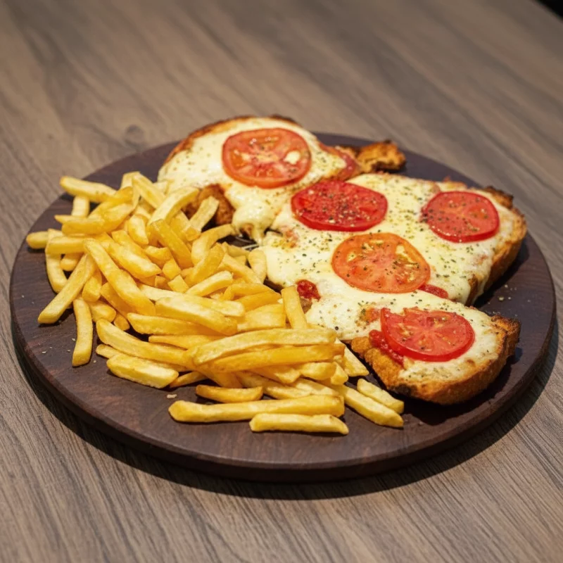 Milanesa napolitana de pollo con fritas