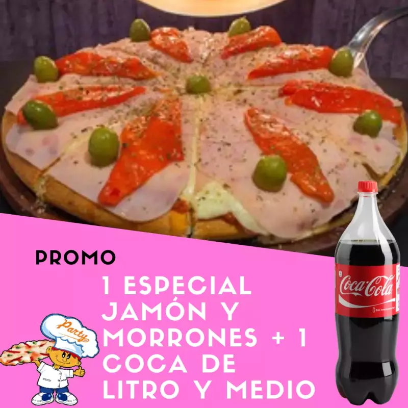 1 Especial Jamón y Morrones + 1 Coca