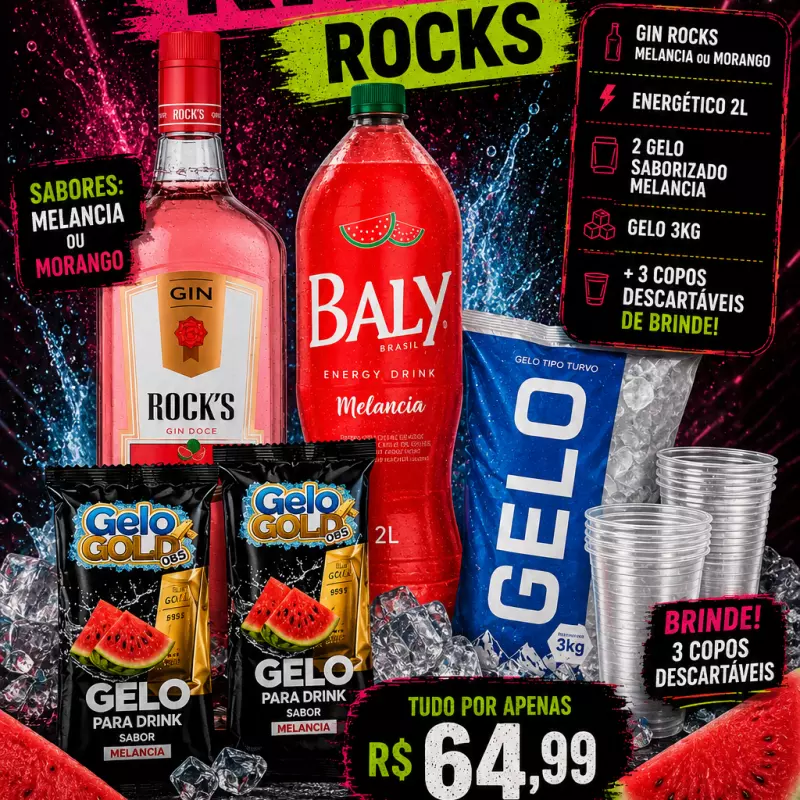 Kit Gin Rocks melancia ou morango