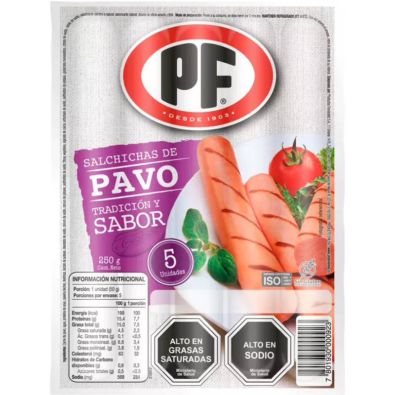 Salchicha pavo pf 5 unidades