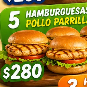 5 hamburguesas pollo parrilla