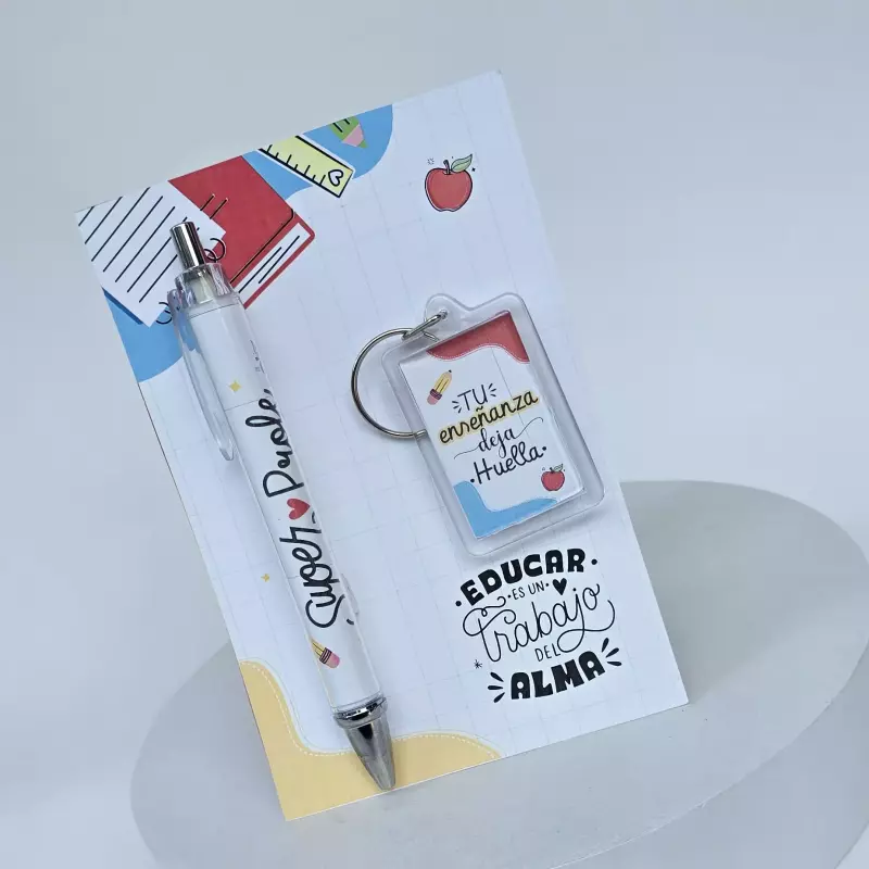 Cartón lapicero llavero maestro