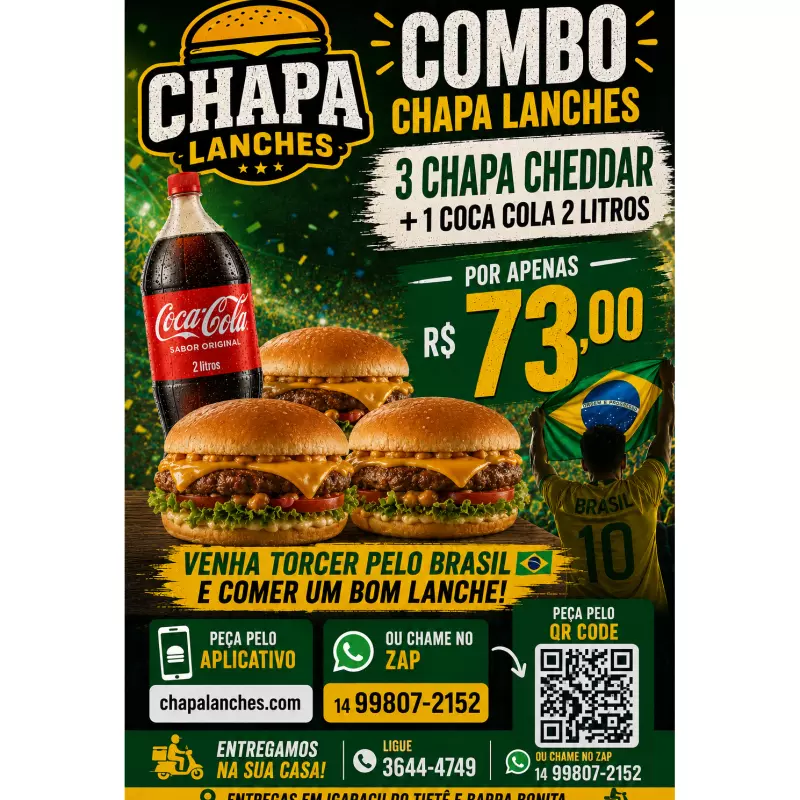 COMBO 3 CHEDDAR E 1 COCA 2 LITROS