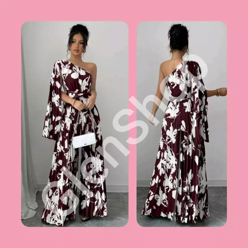 Mono largo floral blanco y burdeos