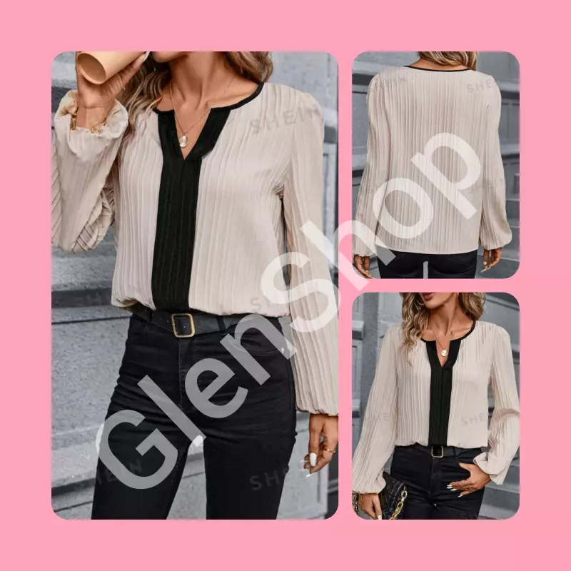 Blusa casual manga larga albaricoque