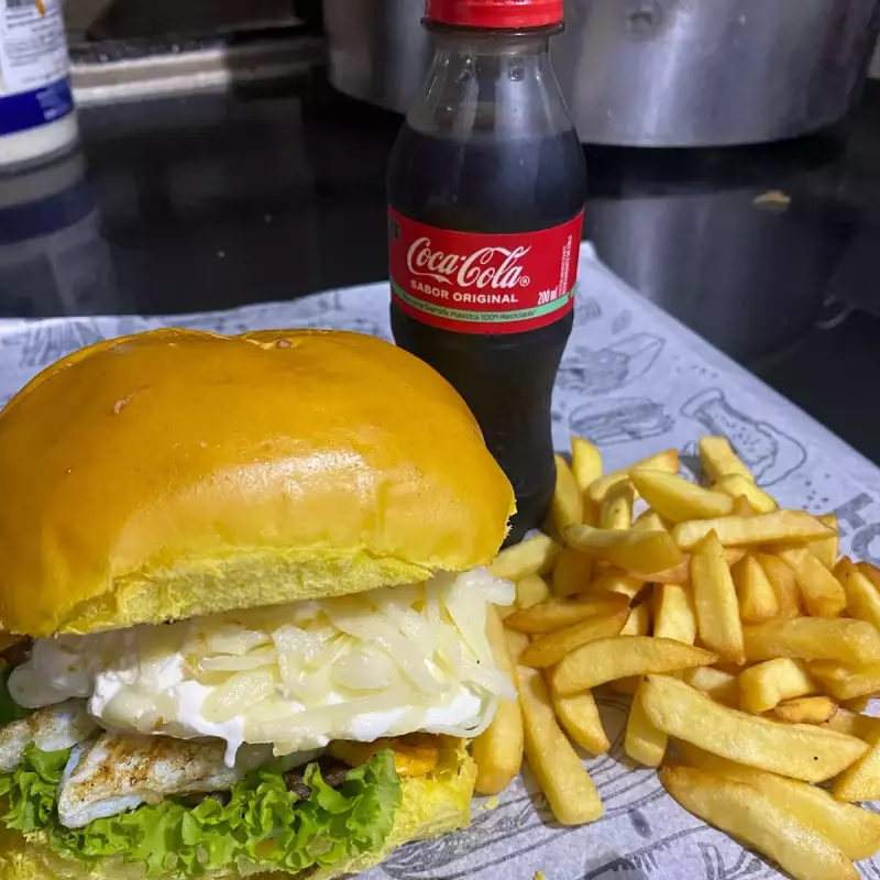 X tudo + fritas+coca 220ml