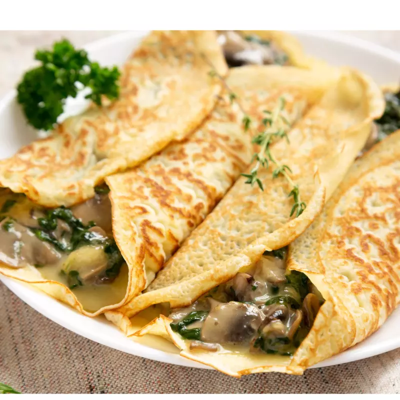 Crepe de pollo, maíz y tocineta