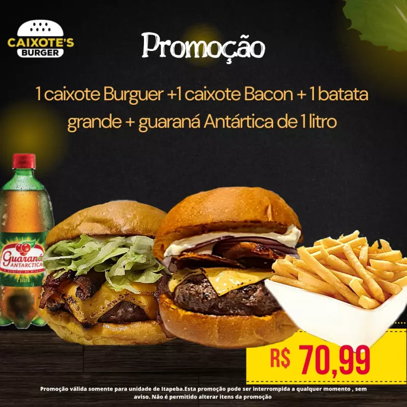 Burguer + bacon + Batata G + 1 litro