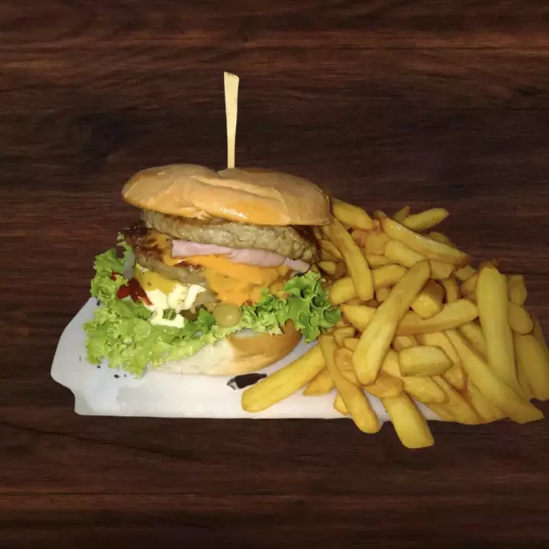 Hamburguesa doble cheddar con fritas