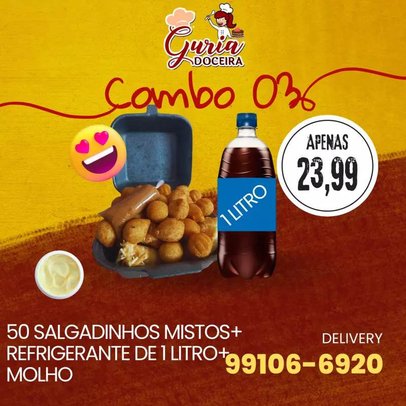 50 salgados + refrigerante 1L