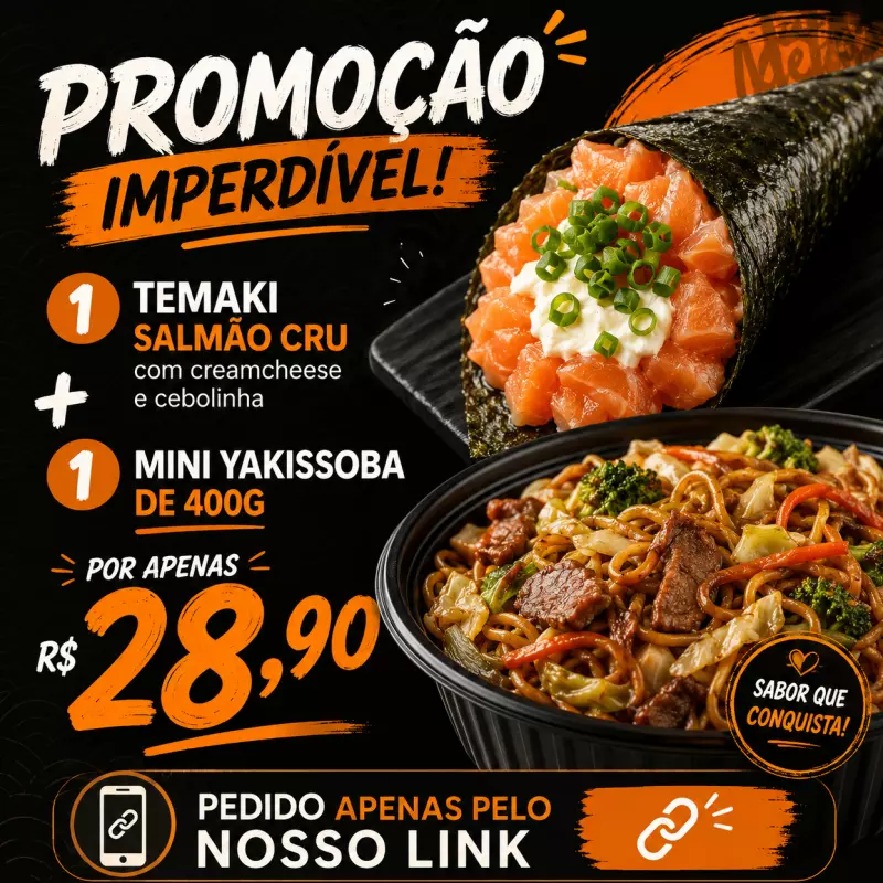 Promoção temaki cru+ mini yakssoba