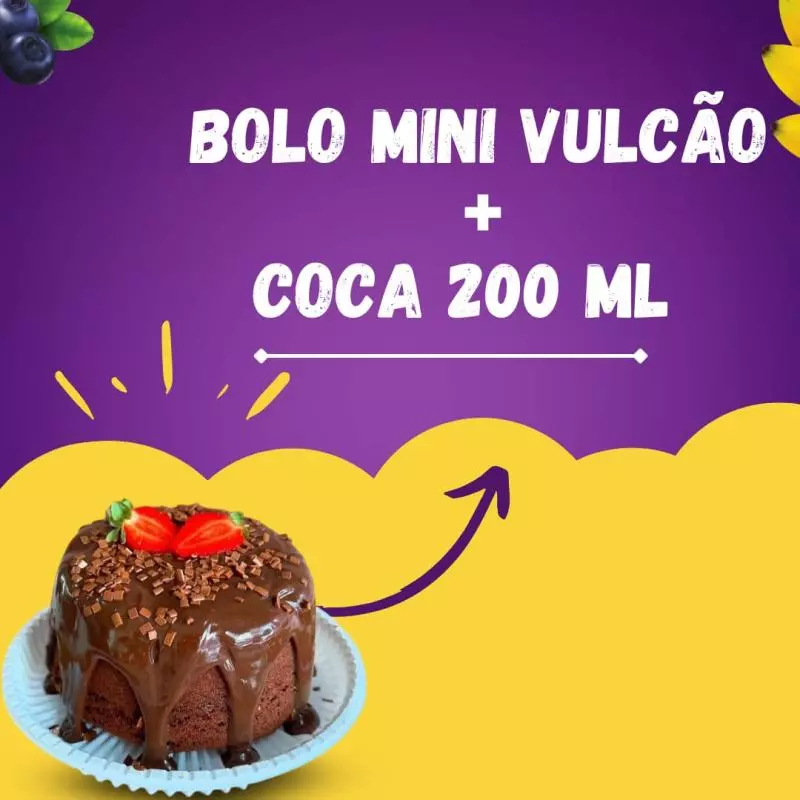 Bolo mini vulcão+ coca 200 ml grátis