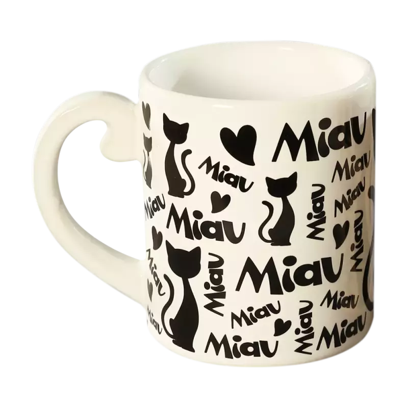Caneca Miau Branca e Preta 300ml
