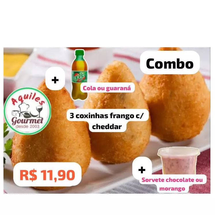 Kit 3 coxinhas c/ sorvete e refri
