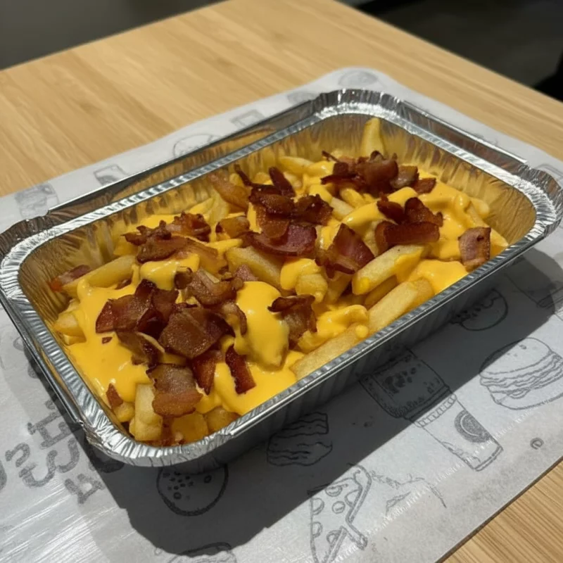 PAPAS FRITAS BACON  CON CHEDDAR