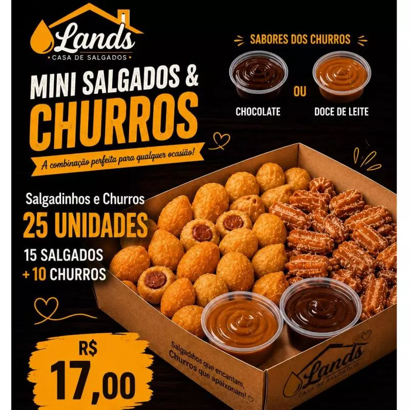 Salgadinhos e Churros 25 Unidades