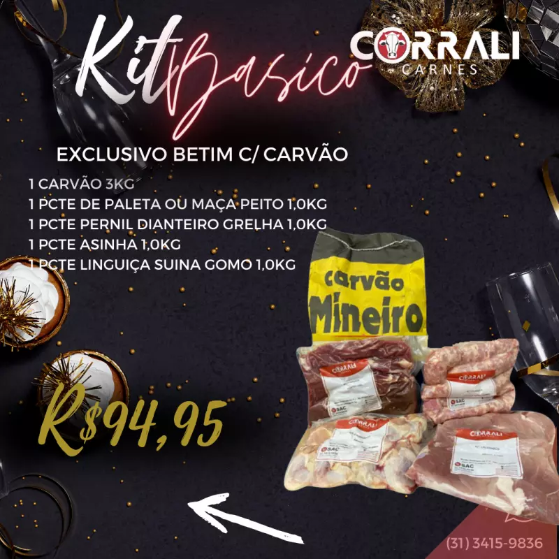 Kit Churrasco Básico Betim + Carvão