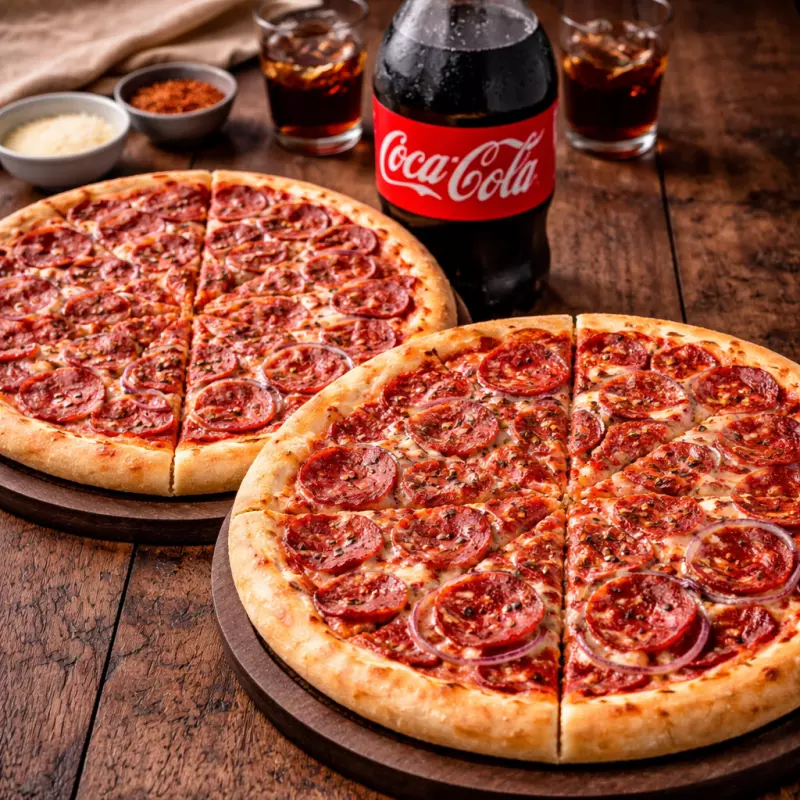 2 Pizzas Calabresa + Coca 2L