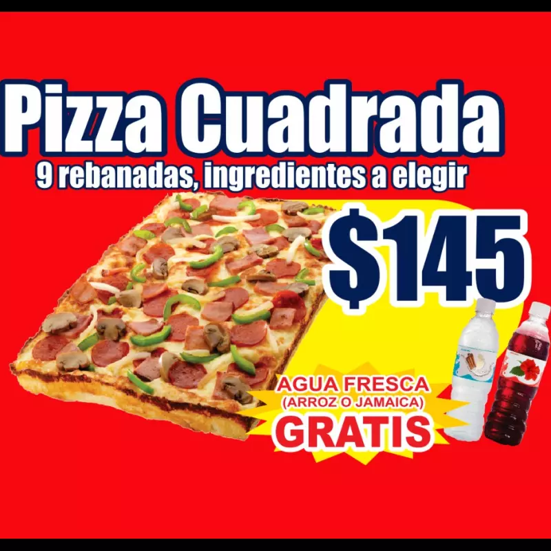 Pizza Cuadrada Chica+agua GRATIS