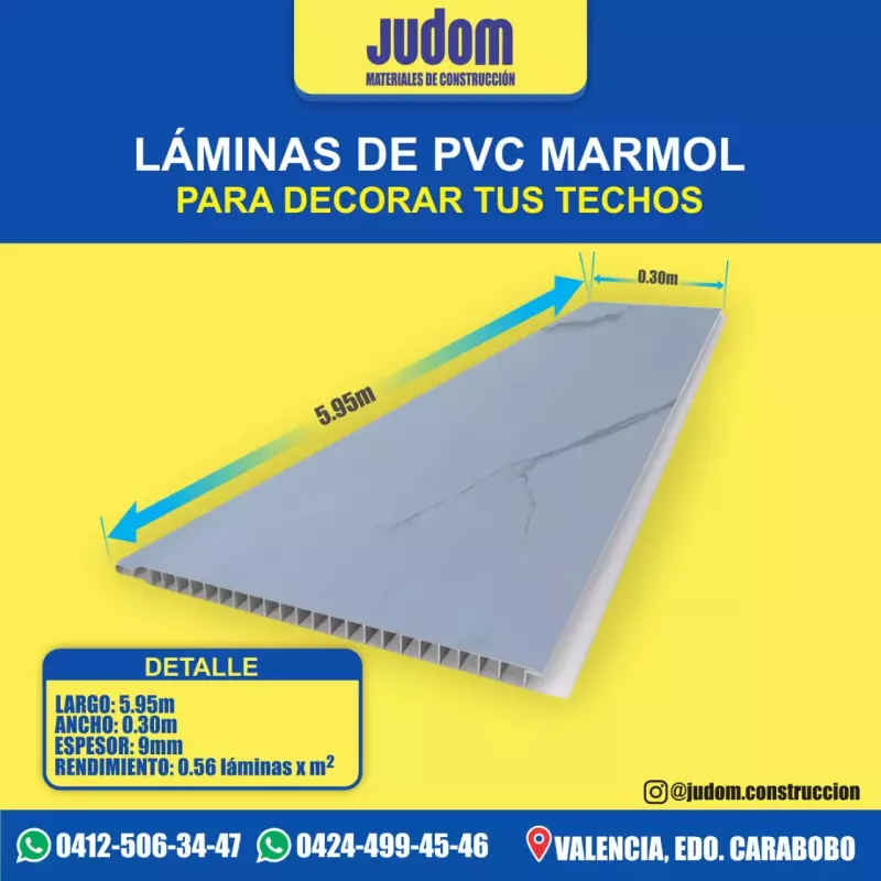 LAMINA PVC 5.95x0.30 mts MARMOL