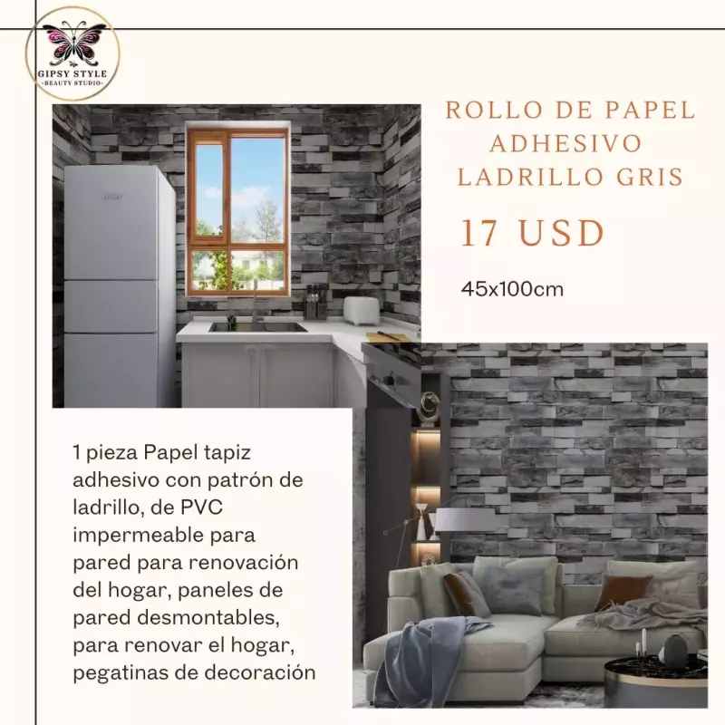 Papel adhesivo ladrillo gris