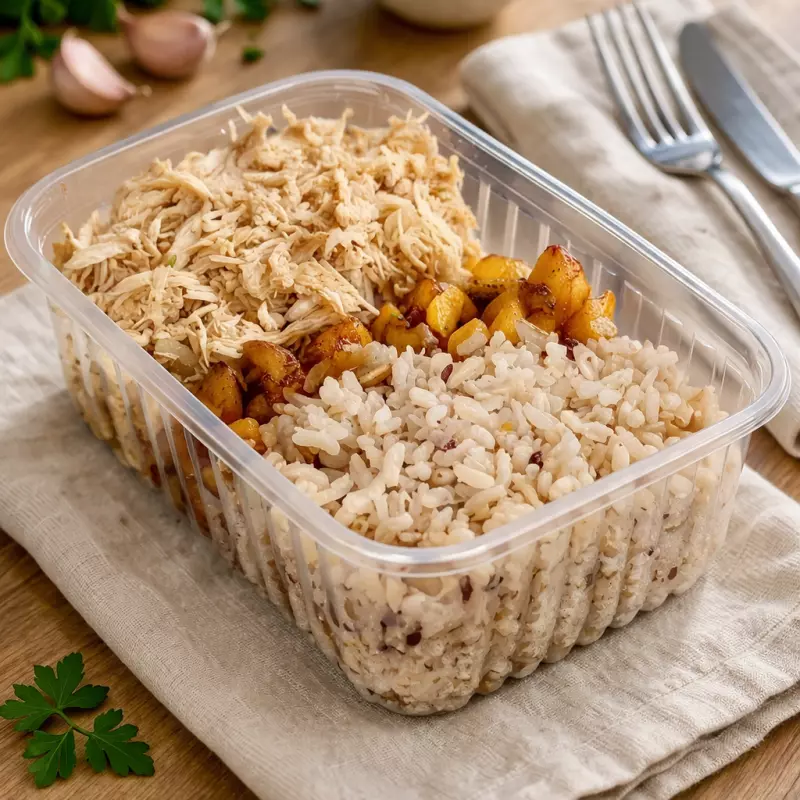 Frango desfiado com arroz 7 grãos