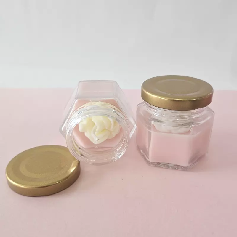 Vela exagonal flor vidrio