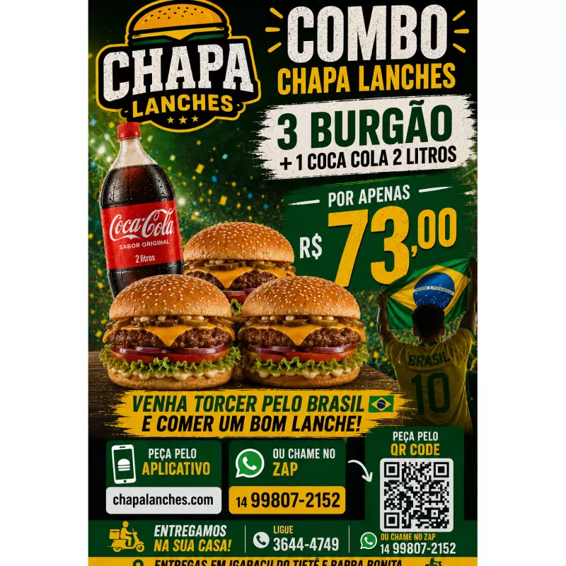 COMBO 3 BURGÃO E 1 COCA 2 LITROS