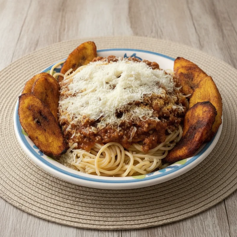 Pasta con carne molida y tajada