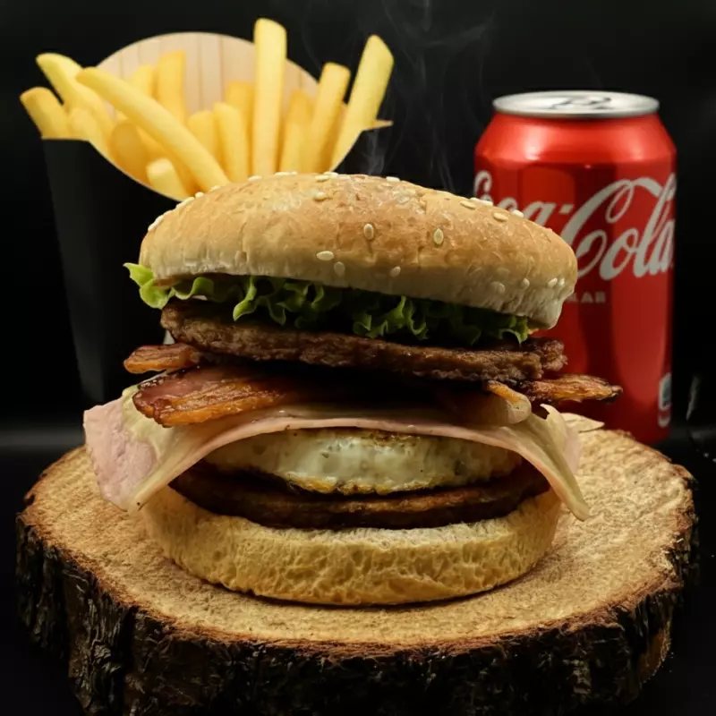 X Tudo com 2 carnes + Fritas + Lata