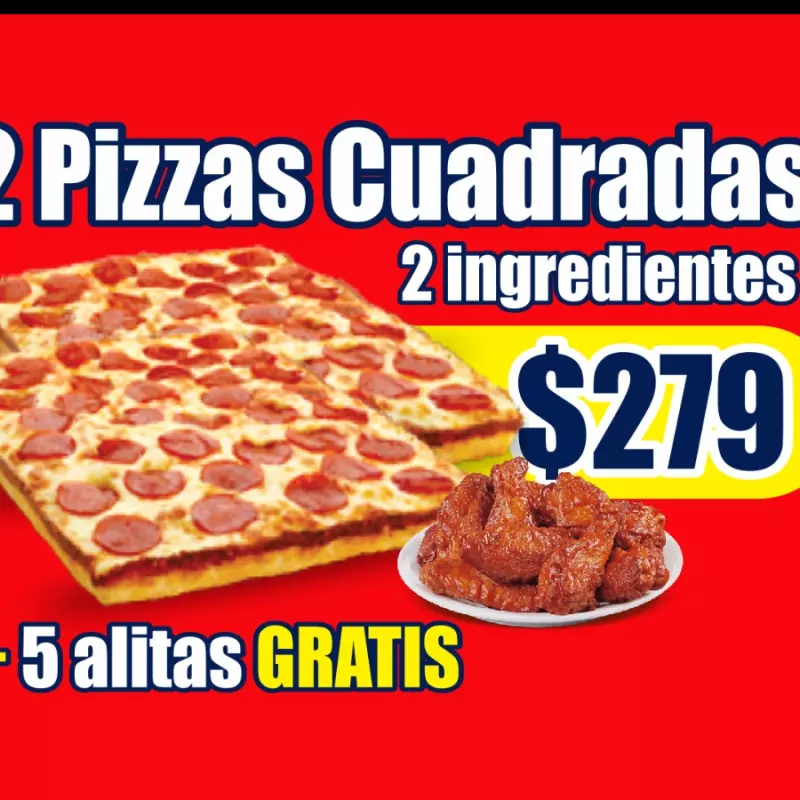 ALITAS Pizzas Cuadraditas + 5 Alitas