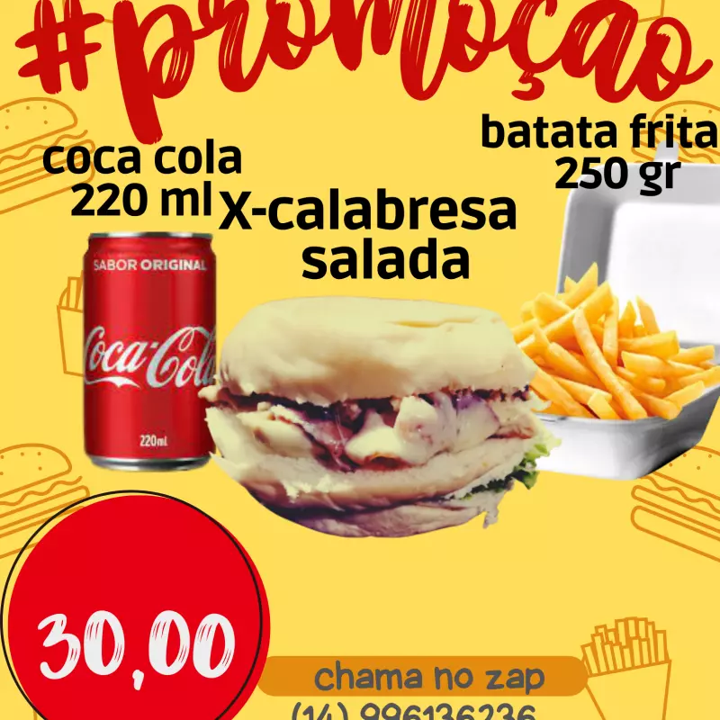 x-calabresa+batata+coca