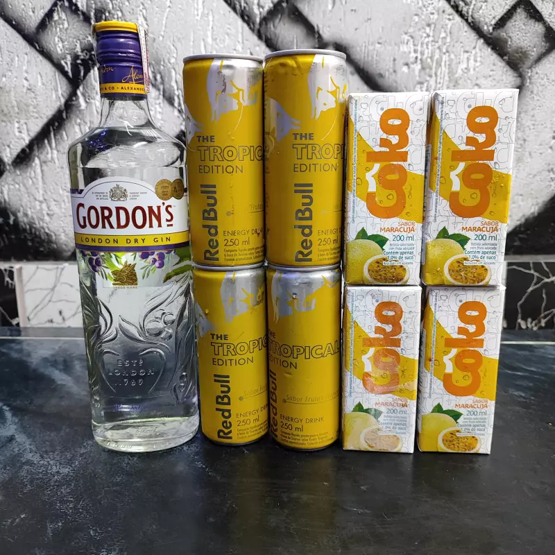 COMBO GIN GORDONS 5 REDBULL 5 GELOS
