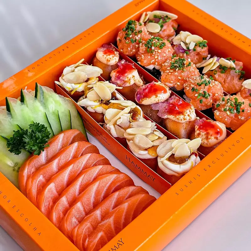 Sashimi, Sushi Sem Arroz e Camarão