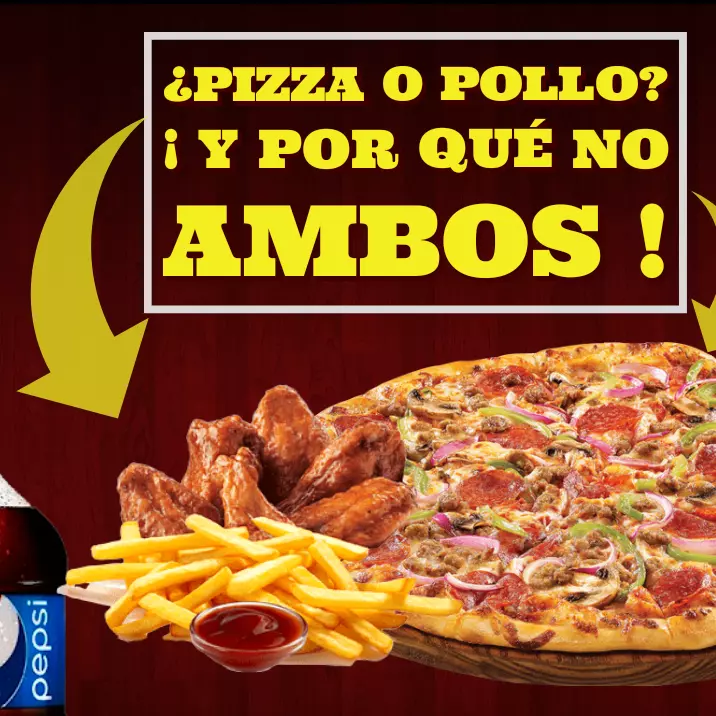 1 Pizza + 1 Acompañamiento +1 Refresco Grande
